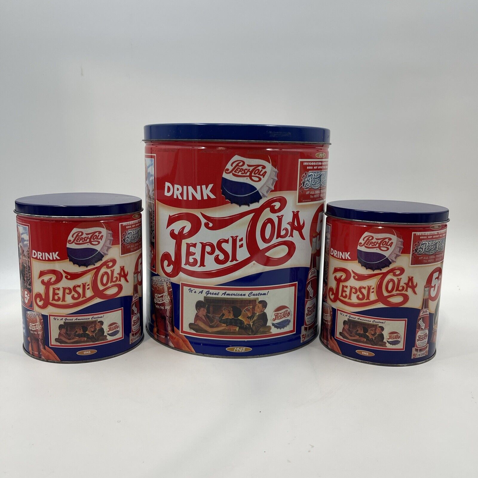 Vintage Pepsi Cola Popcorn Tin 1994 Houston Food Company Lot 3x Tins