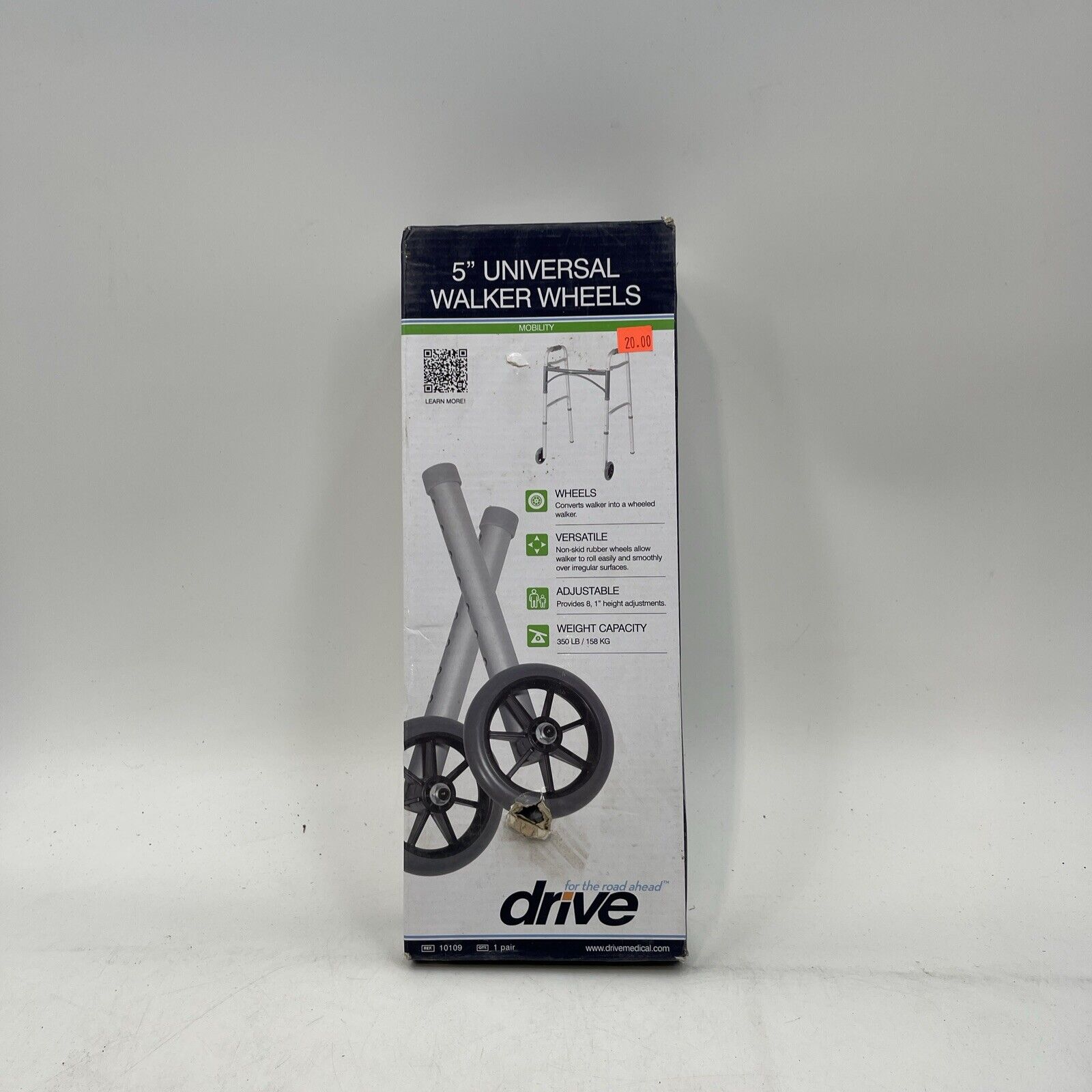 DRIVE 5" Universal Walker Wheels #10109  New In Box 350 lb Capacity Adjustable