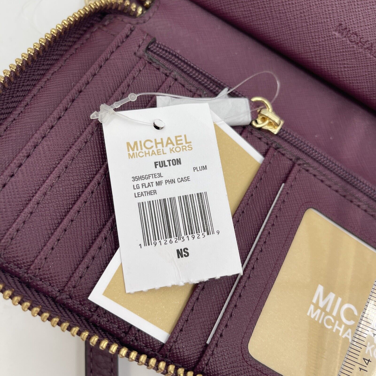 Michael Kors Fulton Leather LG Flat Phone Case Wallet Plum New