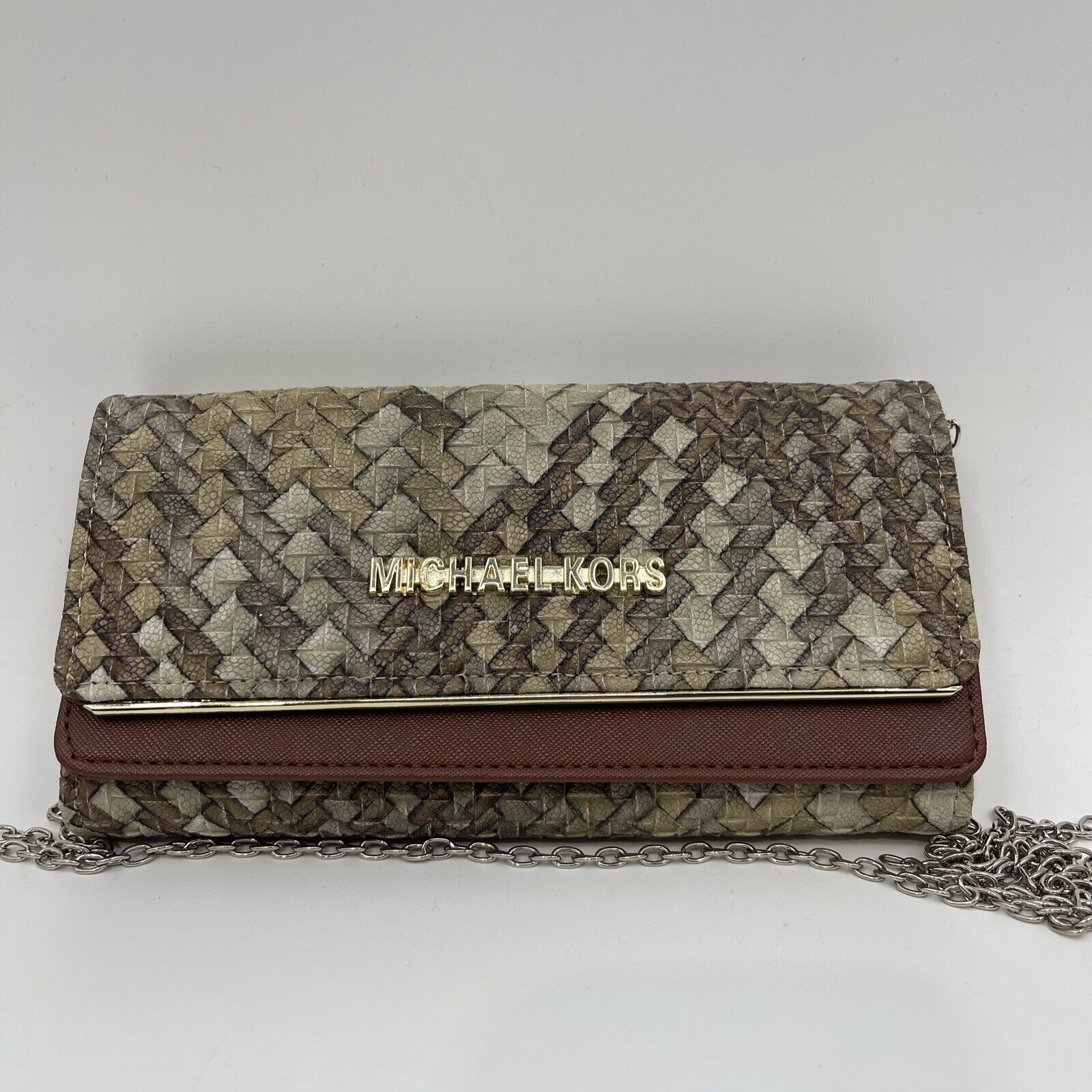 Michael Kors Women's Snake Skin Woven Leather Wallet on a Chain Crossbody