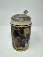 Vintage 1989 Budweiser Gray Wolf Endangered Species Ceramic Lidded Beer Stein