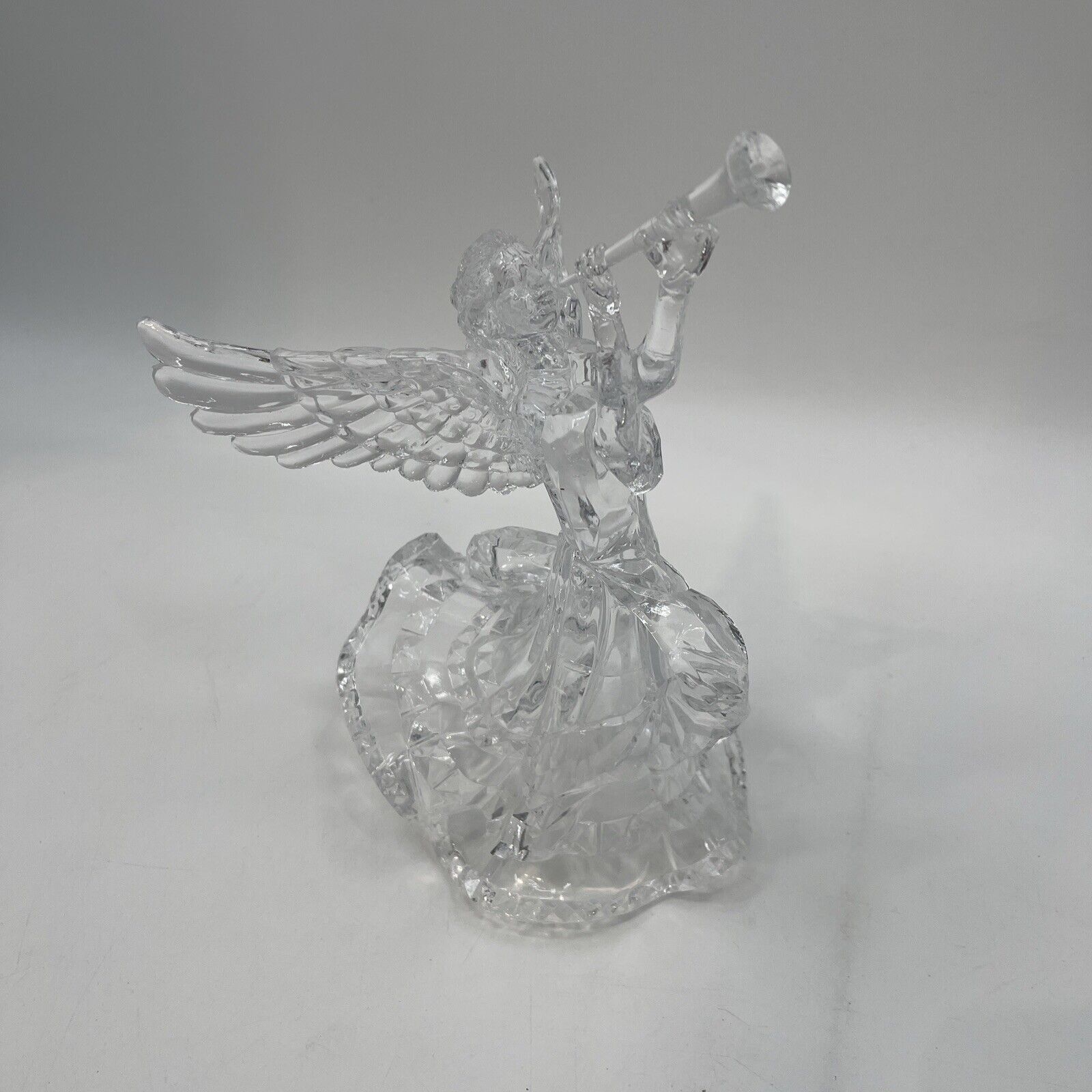 Vintage Clear Acrylic Tree Topper Angel Playing Horn - Christmas Decor