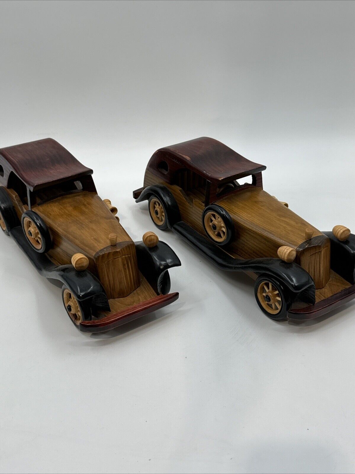 Vintage Wooden Antique Mid Century Model Old Automobile Classic Car Handmade x2