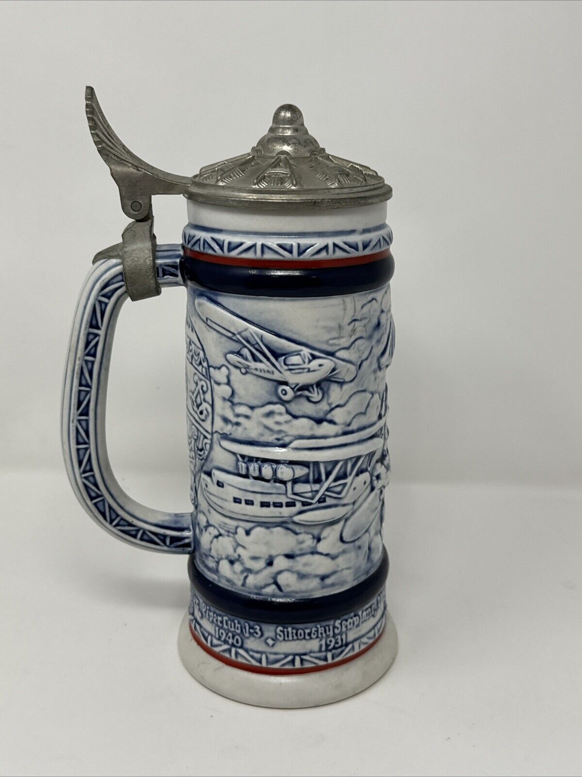 1981 Classic Airplanes Avon Beer Stein With Lid Ceramarte Brazil Aviation 1981