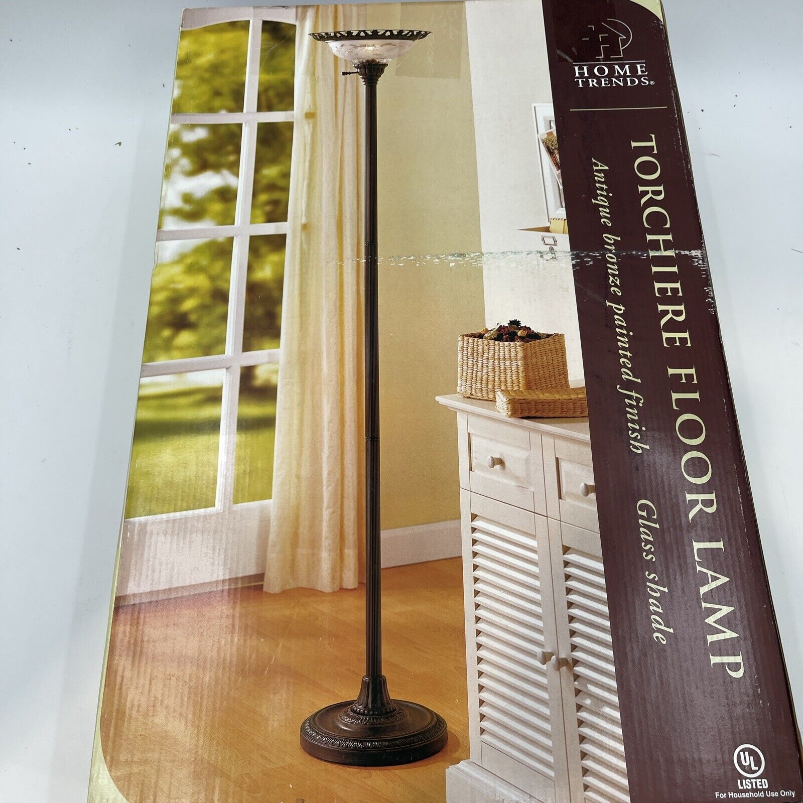 Home Trends Torchiere Floor Lamp Glass Shade NEW