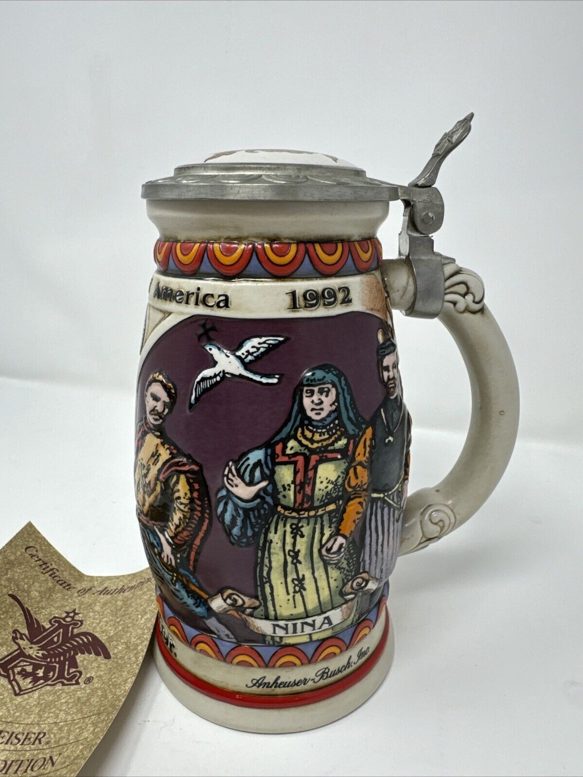 1989 Anheuser-Busch Budweiser Discover America Series "Nina" Lidded Stein